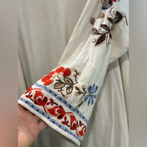 Johnny Was Cream Cardigan with Red and Blue Floral Embroidery-Limited Edition - Picture 7 of 11